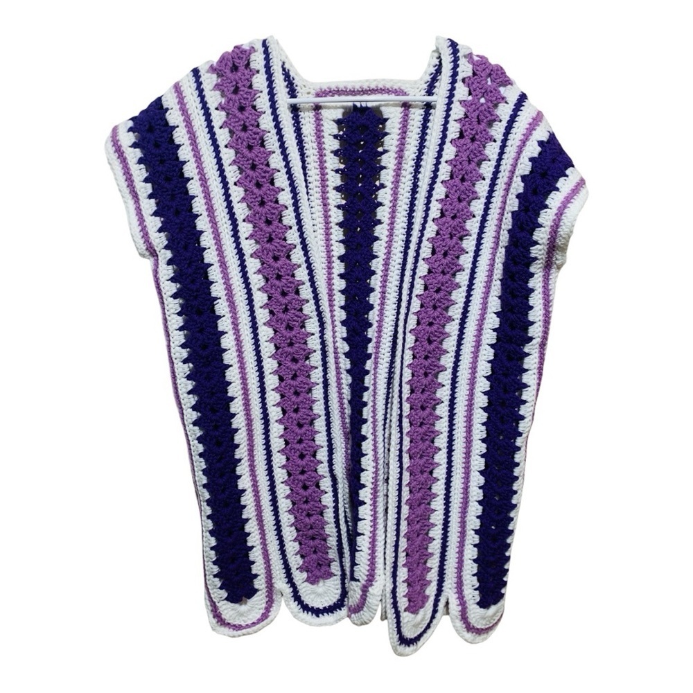 Vintage Vertical Striped Crocheted Hippy Vest Sz Large